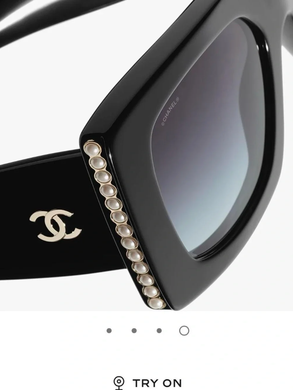 CHANEL Black Square Sunglasses with Pearl Trim and Gold CC Logo